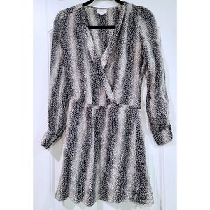 Parker Long Sleeve Silk Dress Snakeskin Print Faux Wrap Surplice Knee Size S